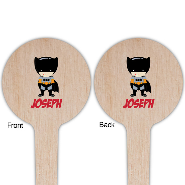 Superhero Wooden 4" Food Pick - Round - Double Sided - Front & Back