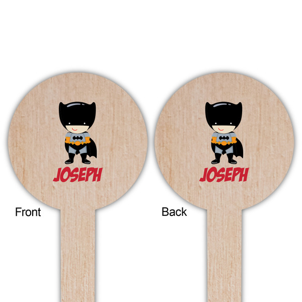 Superhero Wooden 6" Food Pick - Round - Double Sided - Front & Back
