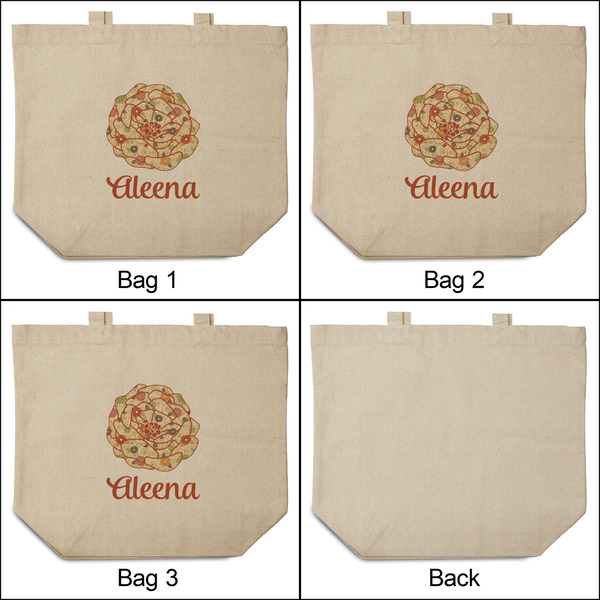 Fall Flowers 3 Reusable Cotton Grocery Bags - Front & Back View