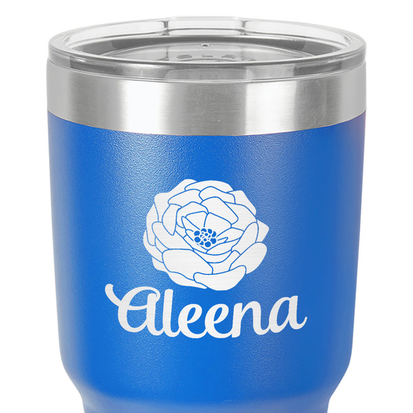 Fall Flowers 30 oz Stainless Steel Ringneck Tumbler - Blue - Close Up