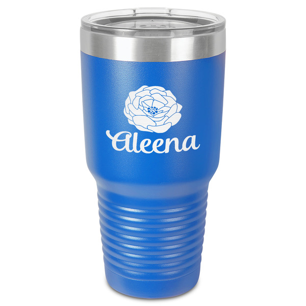 Custom Fall Flowers 30 oz Stainless Steel Tumbler - Royal Blue - Single-Sided (Personalized)