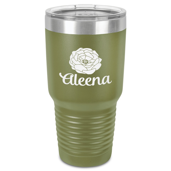 Custom Fall Flowers 30 oz Stainless Steel Tumbler - Olive - Single-Sided (Personalized)