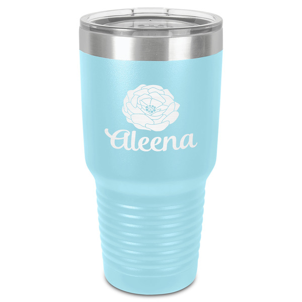 Custom Fall Flowers 30 oz Stainless Steel Tumbler - Teal - Single-Sided (Personalized)