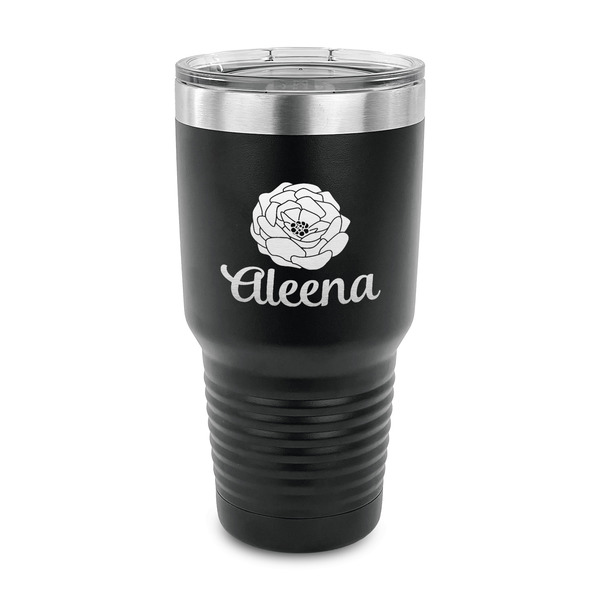 Custom Fall Flowers 30 oz Stainless Steel Tumbler - Black - Single Sided (Personalized)