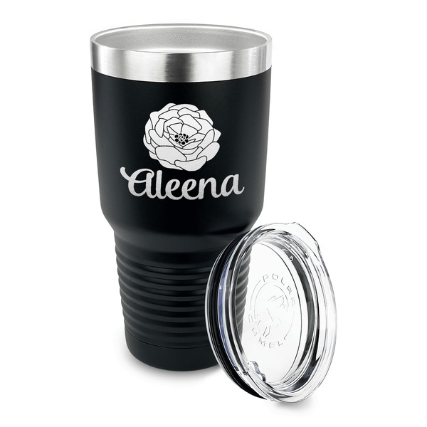 Fall Flowers 30 oz Stainless Steel Ringneck Tumblers - Black - LID OFF