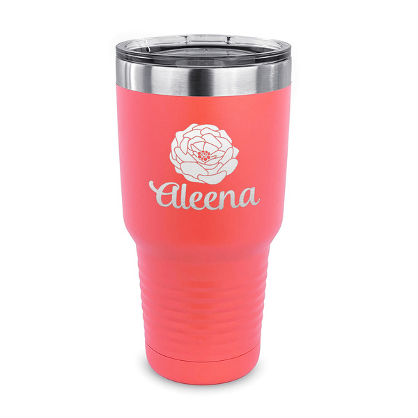 Custom Fall Flowers 30 oz Stainless Steel Tumbler - Coral - Single Sided (Personalized)