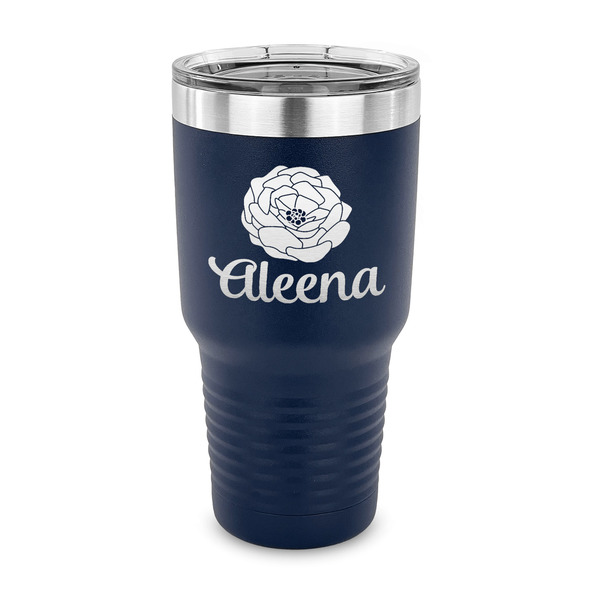 Custom Fall Flowers 30 oz Stainless Steel Tumbler - Navy - Single Sided (Personalized)