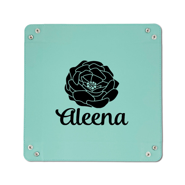Fall Flowers 6" x 6" Teal Leatherette Snap Up Tray - APPROVAL