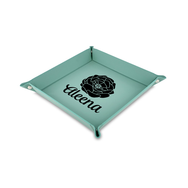 Custom Fall Flowers 6" x 6" Teal Faux Leather Valet Tray (Personalized)
