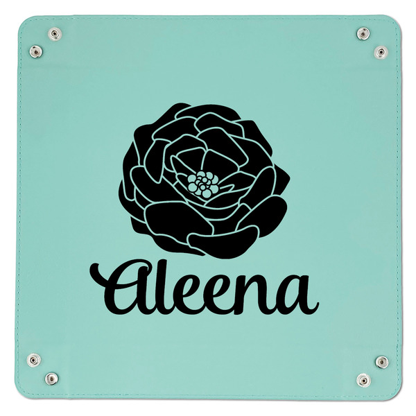 Fall Flowers 9" x 9" Teal Leatherette Snap Up Tray - APPROVAL