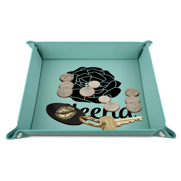 Fall Flowers 9" x 9" Teal Leatherette Snap Up Tray - STYLED