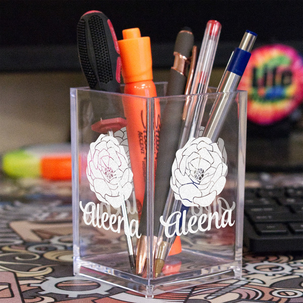 Fall Flowers Acrylic Pen Holder - In Context