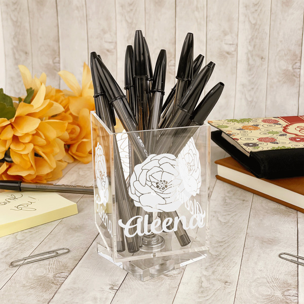 Fall Flowers Acrylic Pencil Holder - IN CONTEXT
