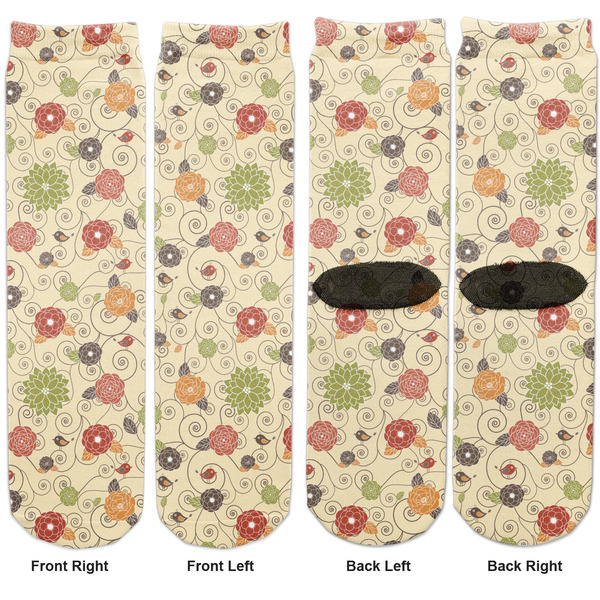 Fall Flowers Adult Crew Socks - Double Pair - Front and Back - Apvl