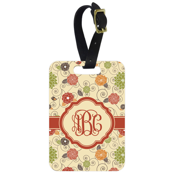 Custom Fall Flowers Metal Luggage Tag w/ Monogram