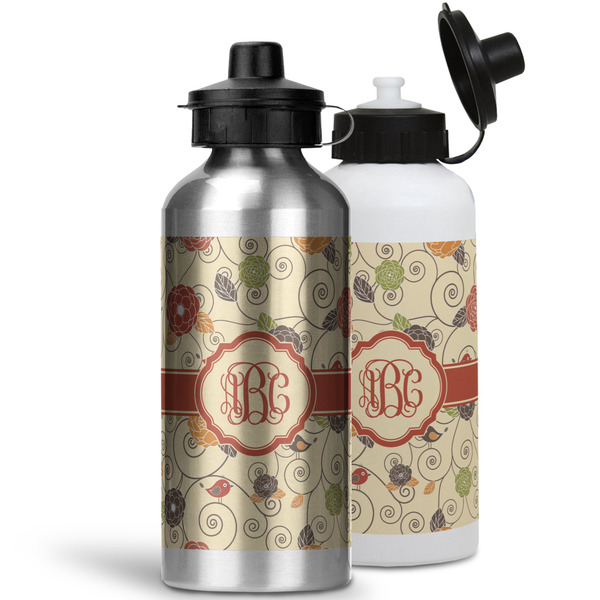 Fall Flowers Aluminum Water Bottles - MAIN (white &silver)