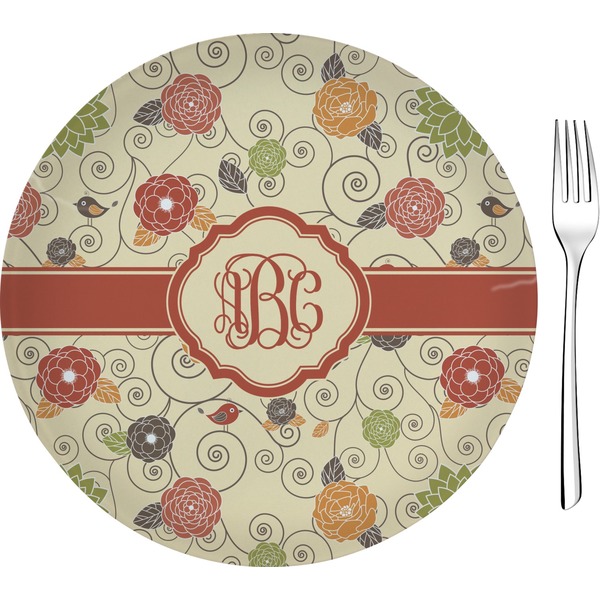 Custom Fall Flowers Glass Appetizer / Dessert Plate 8" (Personalized)