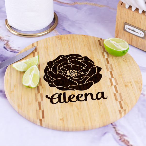 Fall Flowers Bamboo Cutting Board - In Context