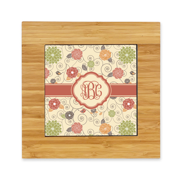 Custom Fall Flowers Bamboo Trivet with Ceramic Tile Insert (Personalized)