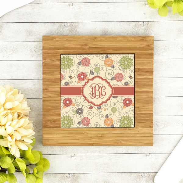 Fall Flowers Bamboo Trivet with 6" Tile - LIFESTYLE