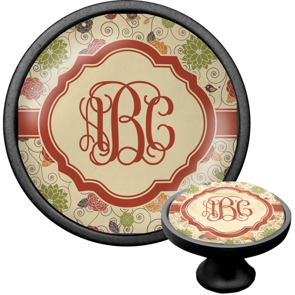 Custom Fall Flowers Cabinet Knob (Black) (Personalized)