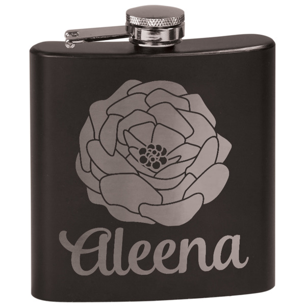 Custom Fall Flowers Black Flask Set (Personalized)