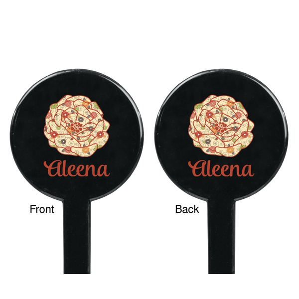 Fall Flowers Black Plastic 7" Stir Stick - Double Sided - Round - Front & Back