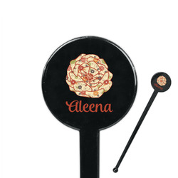 Fall Flowers 7" Round Plastic Stir Sticks - Black - Double Sided (Personalized)