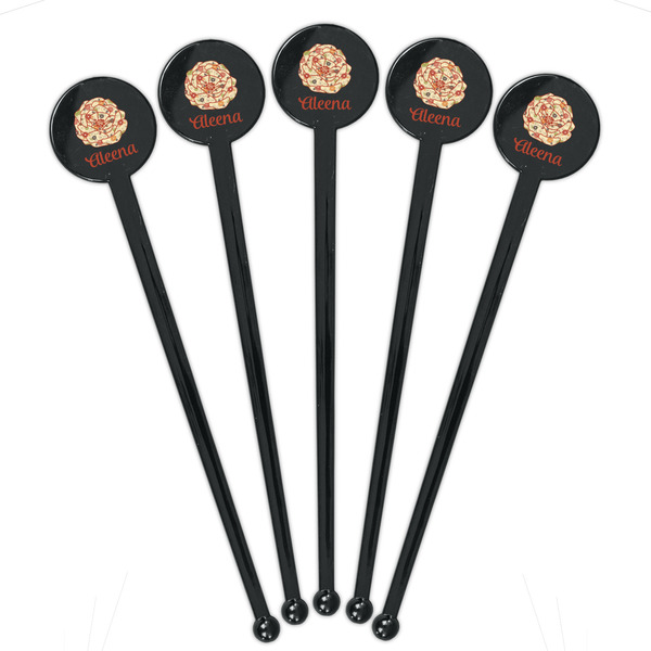 Fall Flowers Black Plastic 7" Stir Stick - Round - Fan View