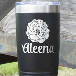 Fall Flowers 20 oz Stainless Steel Tumbler - Black - Single Sided (Personalized)