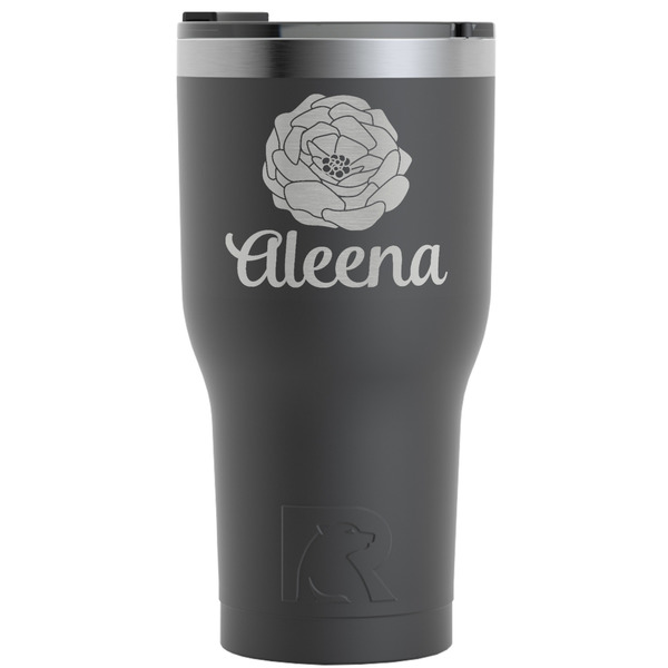 Custom Fall Flowers RTIC Tumbler - Black - Engraved Front (Personalized)