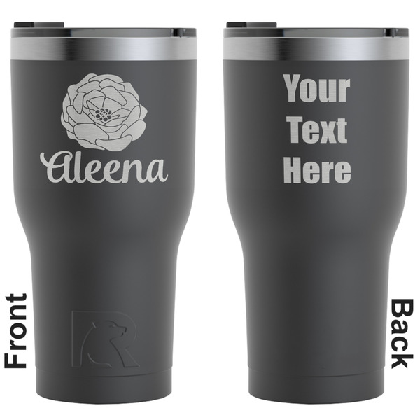 Custom Fall Flowers RTIC Tumbler - Black - Engraved Front & Back (Personalized)