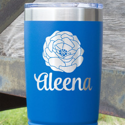 Fall Flowers 20 oz Stainless Steel Tumbler - Royal Blue - Single Sided (Personalized)