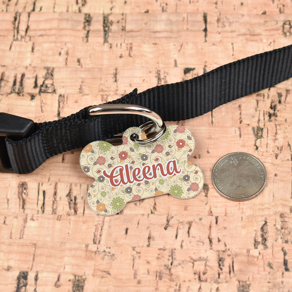 Fall Flowers Bone Shaped Dog ID Tag - Large - In Context