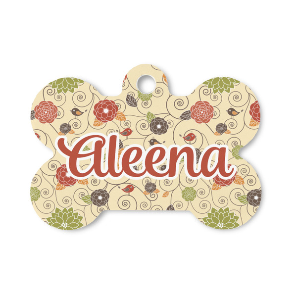Custom Fall Flowers Bone Shaped Dog ID Tag - Small (Personalized)