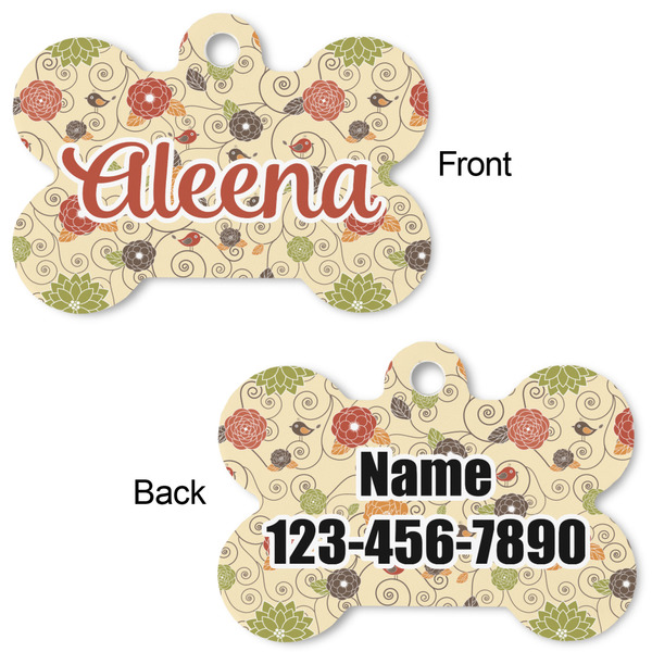 Fall Flowers Bone Shaped Dog Tag - Front & Back