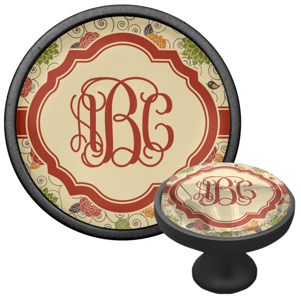 Fall Flowers Cabinet Knob - Black - Multi Angle