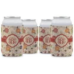 Fall Flowers Can Cooler (12 oz) - Set of 4 w/ Monogram