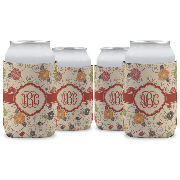Custom Fall Flowers Can Cooler (12 oz) - Set of 4 w/ Monogram