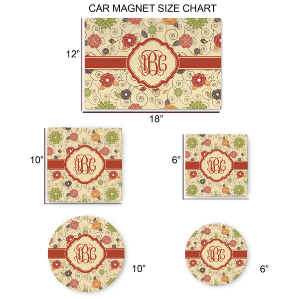 Fall Flowers Car Magnets - SIZE CHART