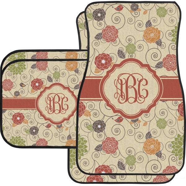 Custom Fall Flowers Car Floor Mats Set - 2 Front & 2 Back (Personalized)
