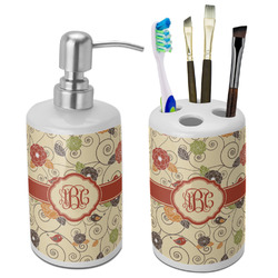 Fall Flowers Ceramic Bathroom Accessories Set (Personalized)