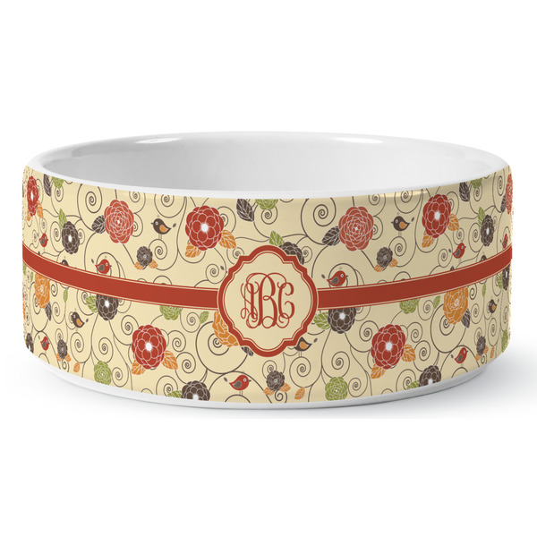 Fall Flowers Ceramic Dog Bowl - Medium - Front