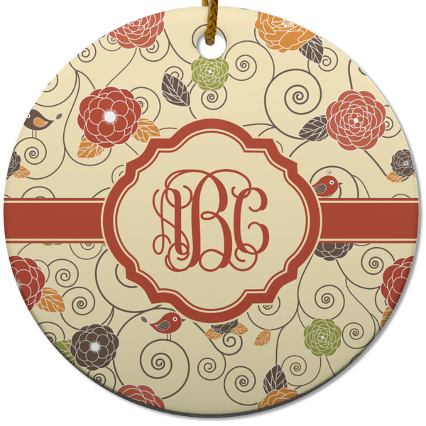 Fall Flowers Ceramic Flat Ornament - Circle (Front)