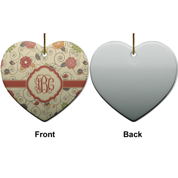 Fall Flowers Ceramic Flat Ornament - Heart Front & Back (APPROVAL)
