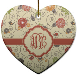 Fall Flowers Heart Ceramic Ornament w/ Monogram