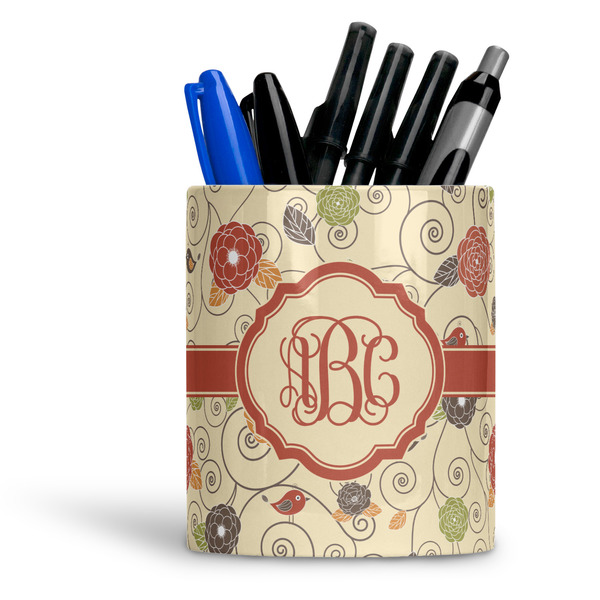 Custom Fall Flowers Ceramic Pen Holder