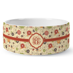 Fall Flowers Ceramic Dog Bowl - Large (Personalized)