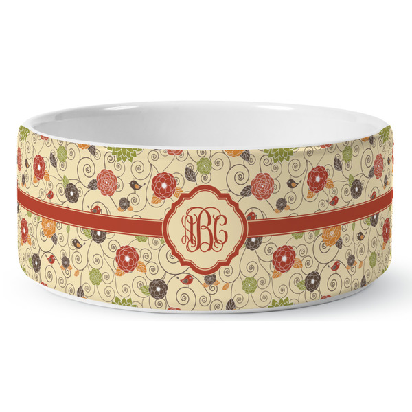 Custom Fall Flowers Ceramic Dog Bowl (Personalized)