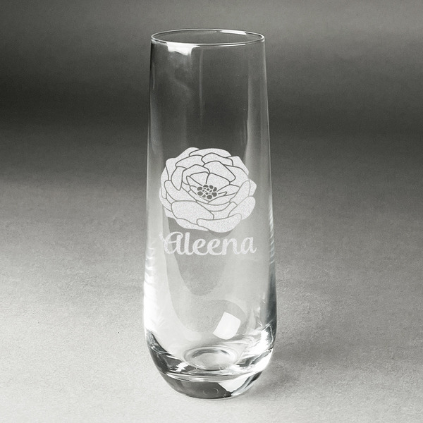 Custom Fall Flowers Champagne Flute - Stemless Engraved - Single (Personalized)